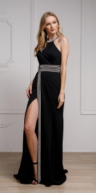 Halter Neck Formal Prom Gown with Front Slit #a470
