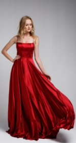 A-Line Spaghetti Prom Gown with Long Flowing Skirt #a472