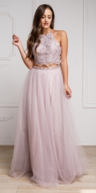 Dazzling Embroidered Two Piece Halter Prom Dress #a916