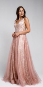 V Neck Vines Pattern Tulle Prom Gown #ar010