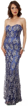 Strapless Sweetheart Neck Floral Lace Long Formal Prom Dress. 10157.