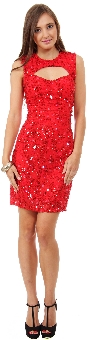 Keyhole Neck & Back Short Sequined Party Party Dress. 10163.