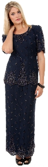 Round Neck Half Sleeves 2-Piece Blouse and Skirt Set. 1019n.