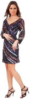 V-neck Diagonal Sequins Pattern Cocktail Cocktail Dress. 10201.