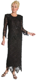 Laced and Beaded Two Piece Formal Dress. 11005.