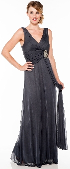 V Neck Ruched Waist with Sash Long Homecoming Dress . 11334.
