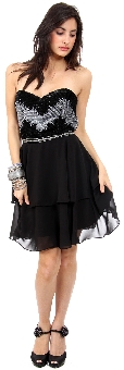 Strapless Ruffled Skirt Sequined Bust Short Prom Dress . 1133.