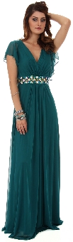 V-Neck Long Formal MOB Dress with Flutter Sleeves. 11380.