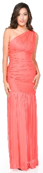 One Shoulder Shirred Mermaid Style Long Formal Prom Dress. 11458.