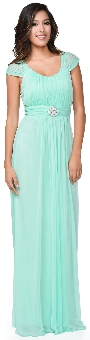 Scoop Neck Broad Straps Shirred Long Formal Formal Dress. 11469.