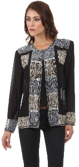 Boxy Beading Full Sleeves Short Sheer Jacket. 1290.
