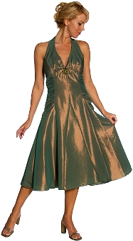 Halter Neck Taffeta Tea Length Party Dress. 13773.