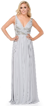 Deep V-Neck Ruched Floor Length Plus Size Prom Dress. 16111.