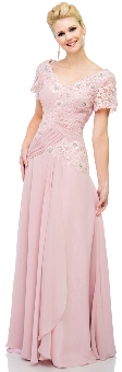 V-Neck Short Sleeves Long Formal Mother of the Bride Dress. 16119.