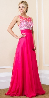 Jeweled Mesh Top Floor Length Formal Dress. 16125.