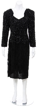 Tea Length Full Sleeves Formal Hand Beaded Dress. 2336.