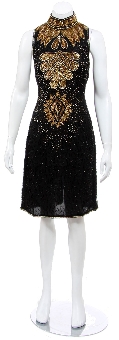 Turtleneck Sleeveless Short Dress with Sequined Bodice. 2537.