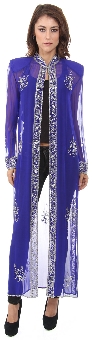 High Collar Full Sleeves Long Sheer Beaded Jacket. 3755.