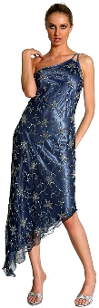 One Shoulder Shimmering Dress with Beaded Flower Patterns. 4187.
