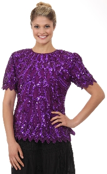 Round Neck Half Sleeves Sequined Blouse. 4263.
