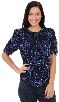 Whirling Design Hand Beaded/Sequined Blouse. 4341.