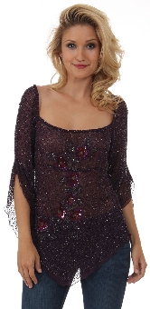 Square Neck Asymmetric Hem Beaded Sheer Blouse.. 4409.