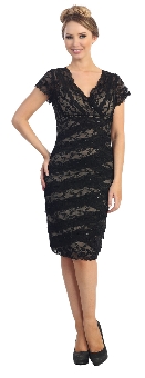 V-Neck Short Sleeves Short Formal Party Dress in Lace. 45444.