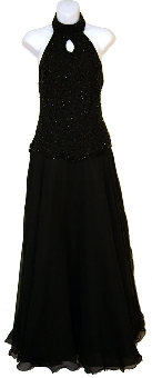 Halter Neck Sequined Dress with Handkerchief Skirt. 7478.
