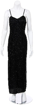 Thin Spaghetti Strapped Hand Beaded/Sequined Long Dress. 7514.