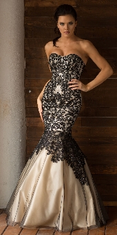 Strapless Ribbon Pattern Mesh Mermaid Long Prom Dress. a762.