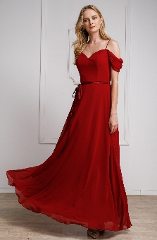 Spaghetti Straps Cold-shoulder Long Bridesmaid Dress. a824.