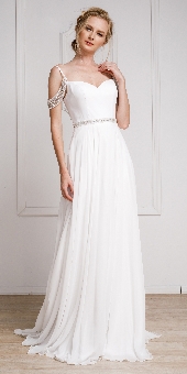 Rhinestone Accented Drop Sleeve Formal Gown. a923.
