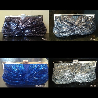Front Twist Sequined Evening Bag with Metal Trim. c031.