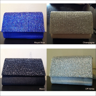 Rhinestones Flap Evening Bag in Polyester Satin. c033.
