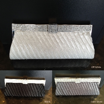 Diagonal Patterned Evening Bag with Rhinestones Metal Trim. c035.