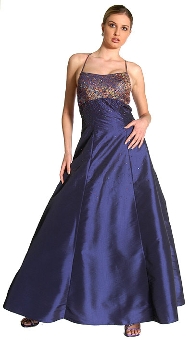 Criss Crossed Brocade Beaded Prom Dress. c2120.