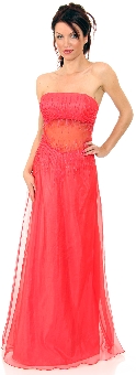 Semi See-Thru Mid Bodice Beaded Prom Dress. c2172.