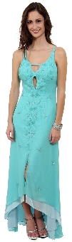 Asymmetrical and Crossed Back Beaded Prom Dress. c26234b.