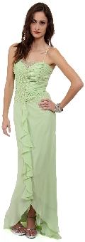 Ruffled Beaded Full Length Formal Dress. c27760.