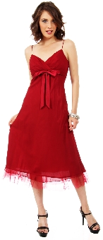 Spaghetti Straps Satin Bow Tea Length Cocktail Cocktail Dress. c27787.