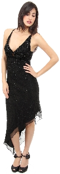 Asymmetric Beaded Formal Dress. d1009.
