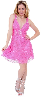 Fully Beaded V-Neck Short Dress. d9000.