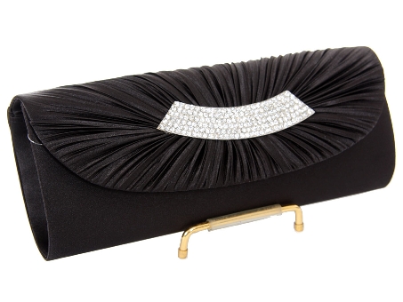 Rhinestone Embellished Satin Evening Bag in Black. hy-6258-bk.