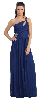 Single Shoulder Shirred Brooch Formal Dress. p8323.