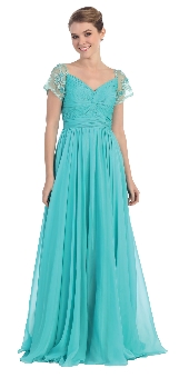 Short Sleeves Twist Knot Bust Long Formal MOB Dress. pc5544.