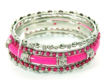 Set of 4 Fuchsia Accented Bangles Bracelets. pob-03900l.