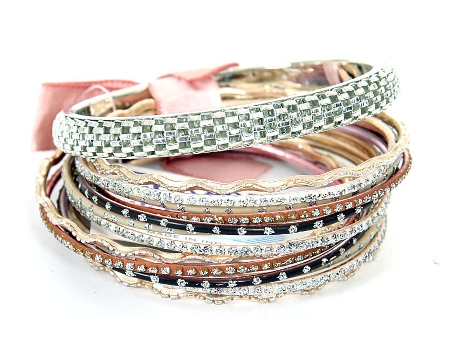 Set of 14 Silver Accented Bangle Bracelets. pob-04544.
