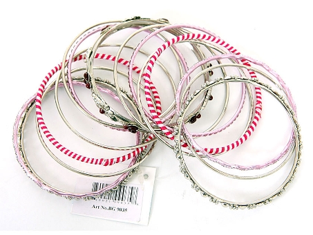 Set of 15 Pink/Silver Accented Bangles Bracelet. pob-04822.