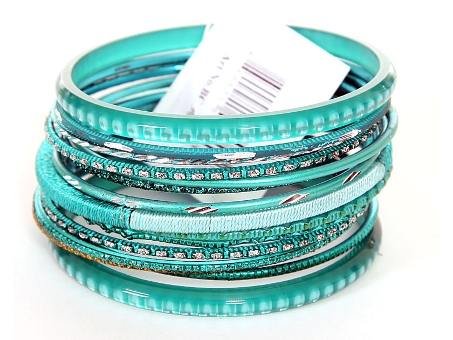 Set of 15 Turquoise Colored Bangle Bracelets. pob-04997.