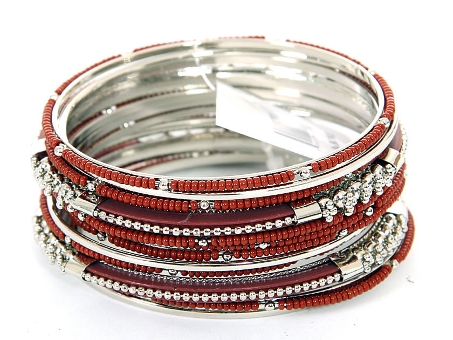 Set of 12 Brown/Silver Colored Bangle . pob-05178.